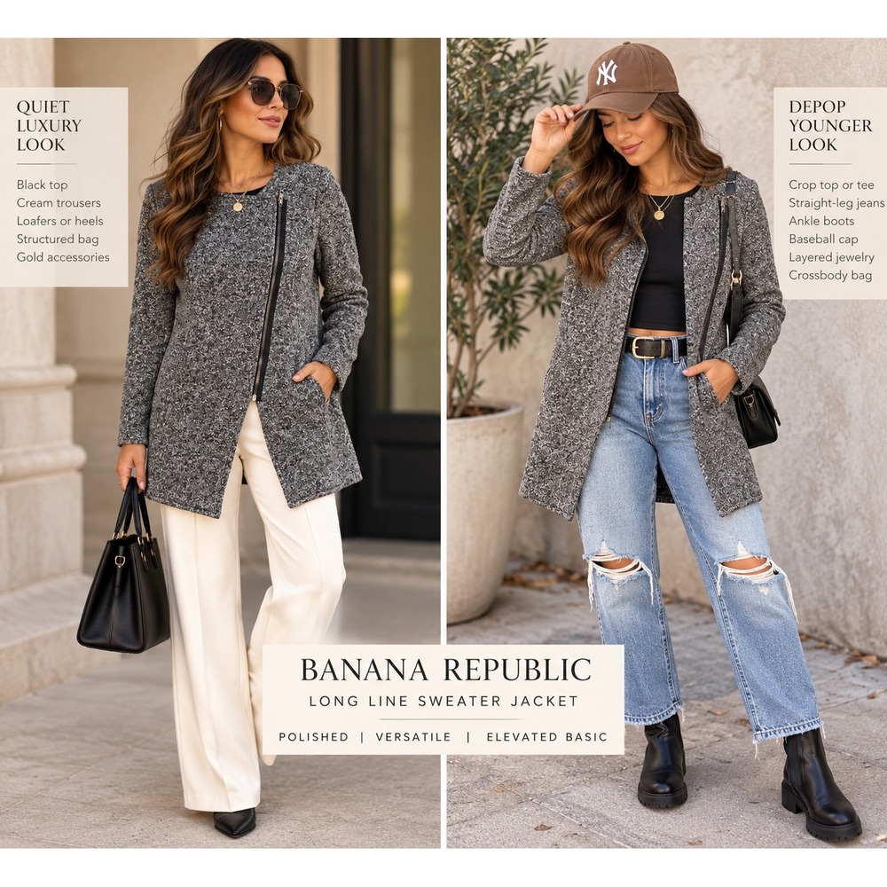 Banana Republic Womens Small Gray Marled Asymmetrical Zip Knit Coat Jacket